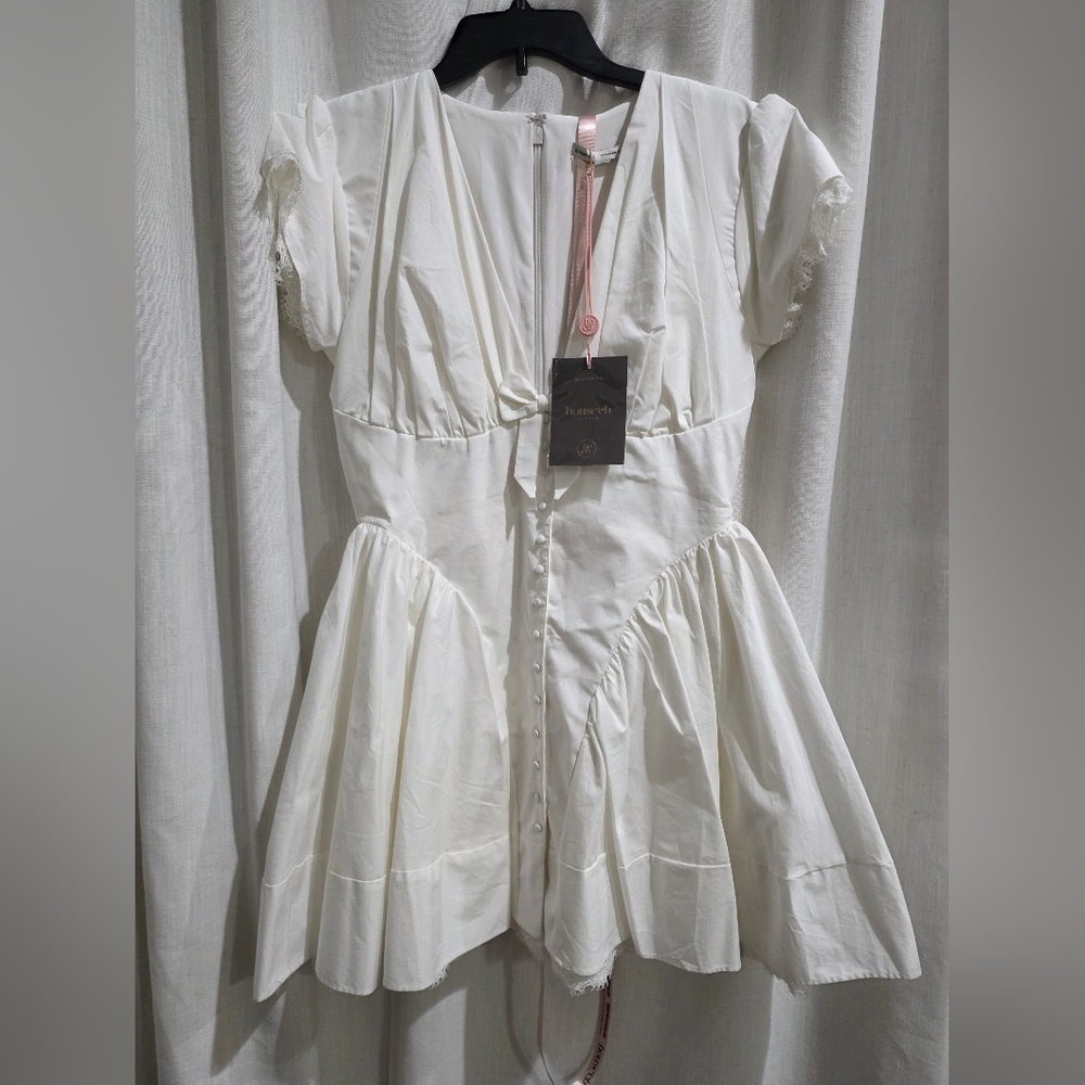 House‎ Of CB Emiliana white stretch cotton Plunge mini dress XS NWT - Picture 4 of 7